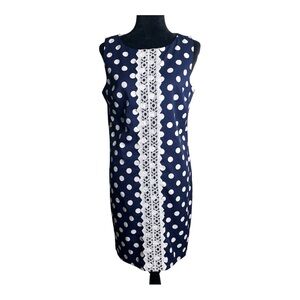 Madison Leigh Navy and White Polka Dot Lace-Trim Sleeveless Dress